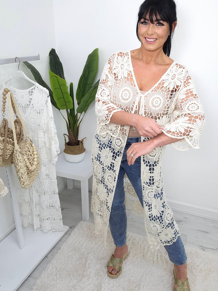 Cora Crochet Tie Cardigan - (choose your Colour)