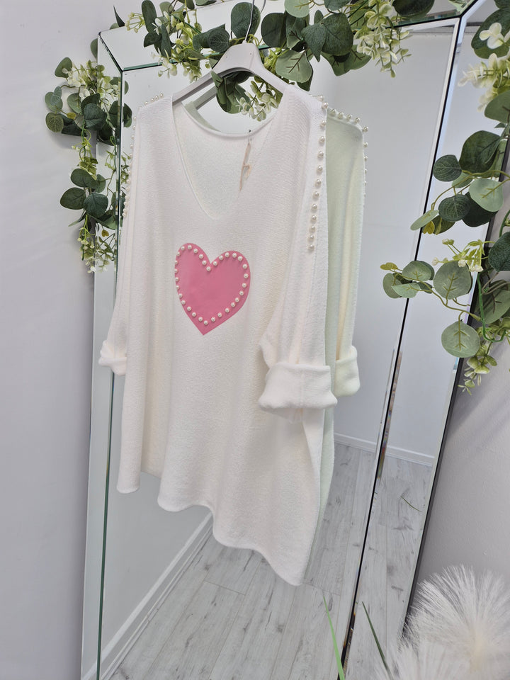 Pearl Heart Jumper - White (Curvy)