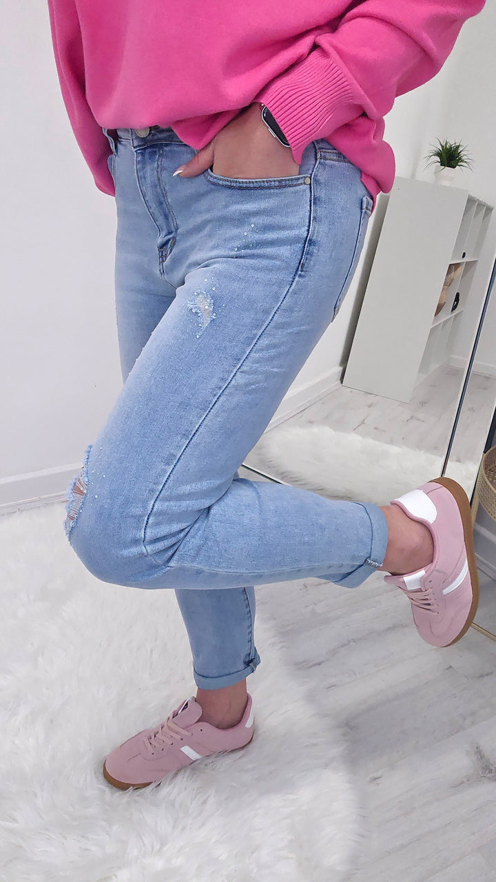 Crystal Ripped Mom Jeans (G Smack) - Pale Wash (choose your Size)