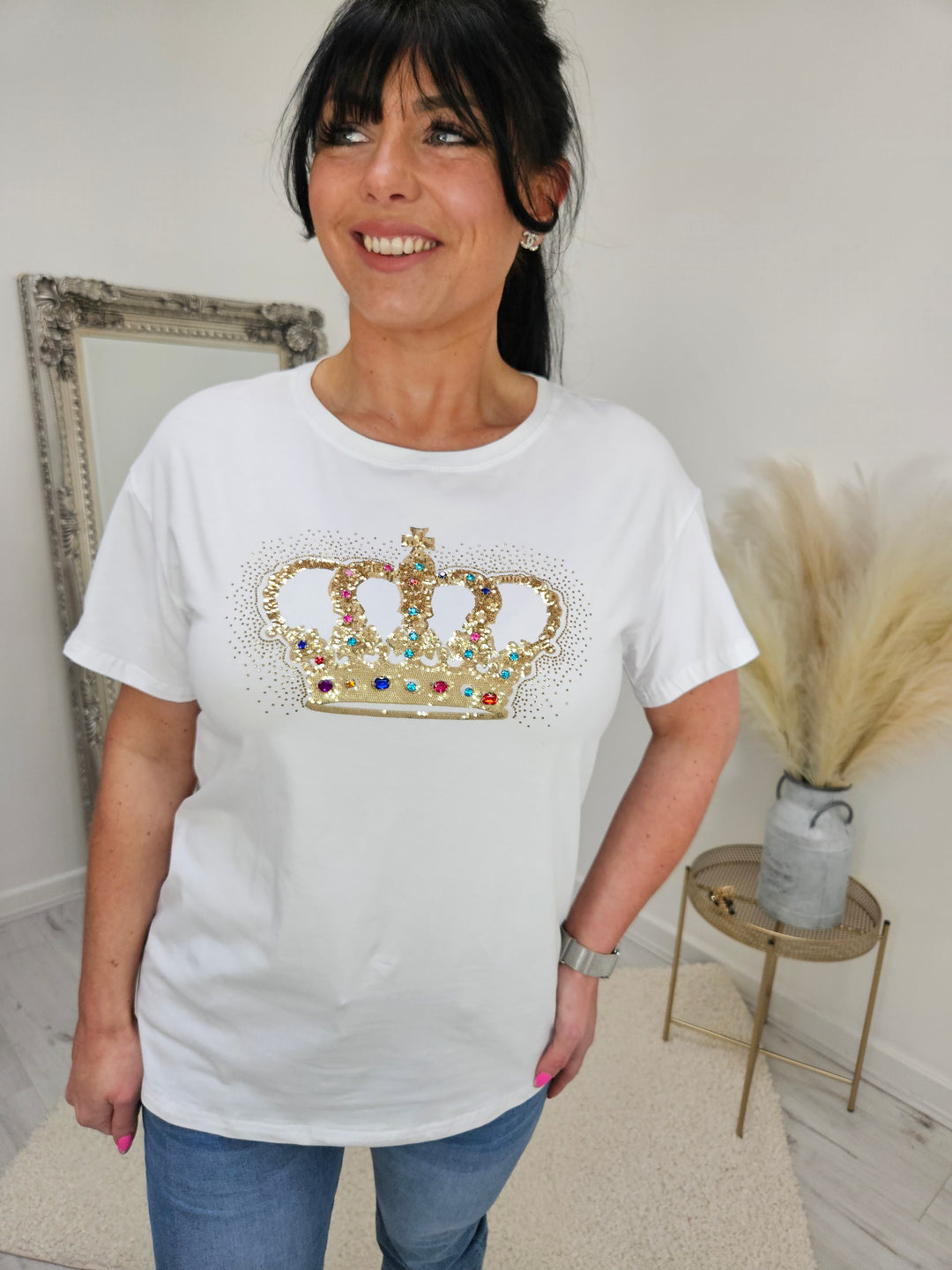 Crown Tee Shirt Multi Crystals - White (choose your Size)