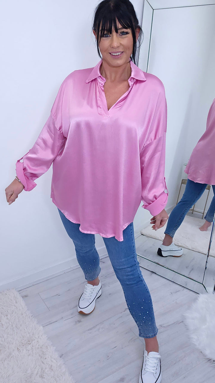 Sassy Satin Shirt - (choose your Colour)