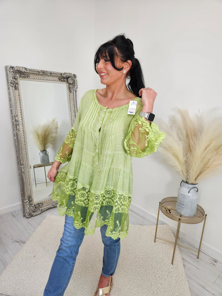 Florence Lace Blouse with Belle Sleeves - Lime