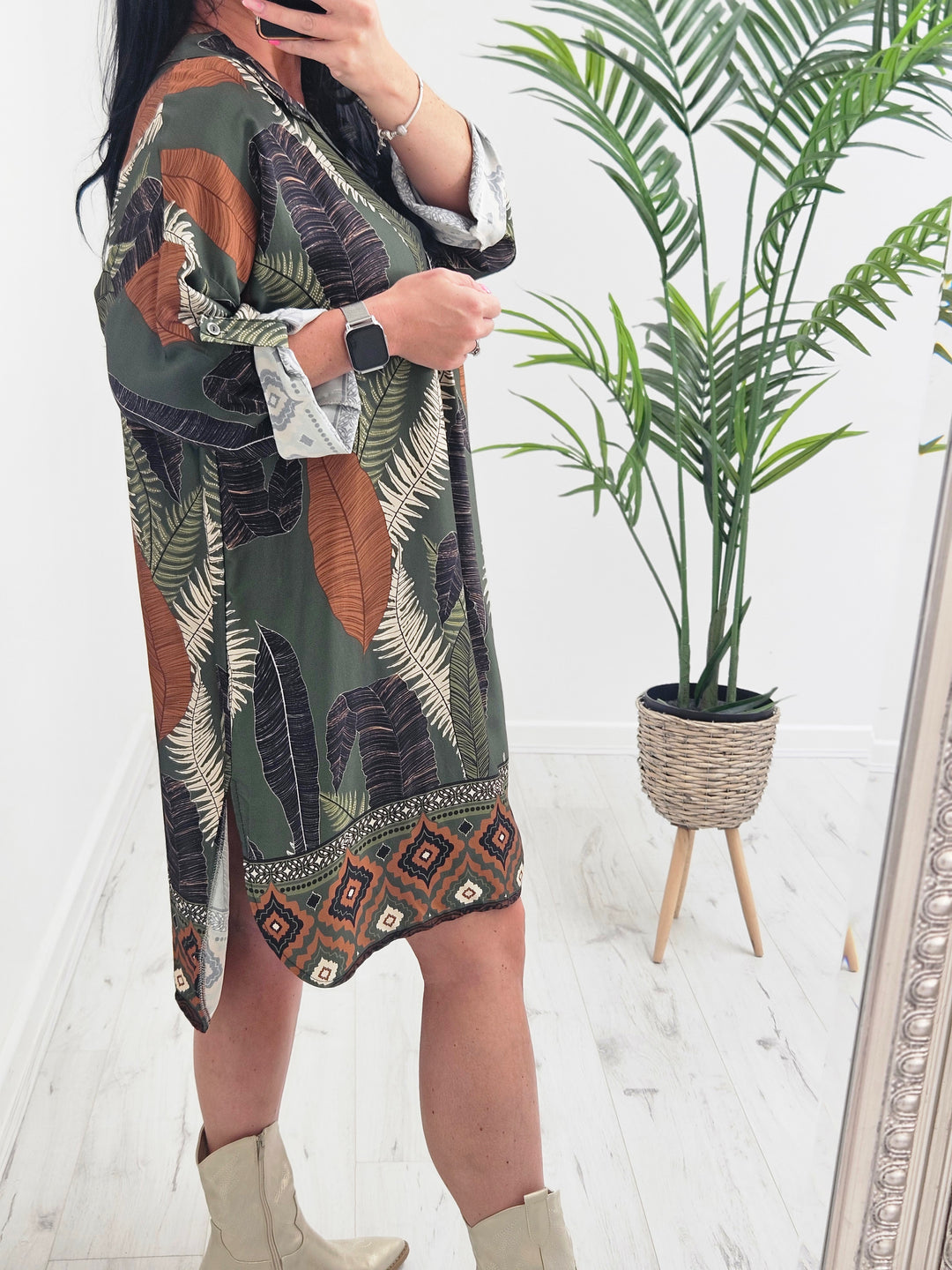 Laura Leaf Print Dress (choose your Colour) - Curvy