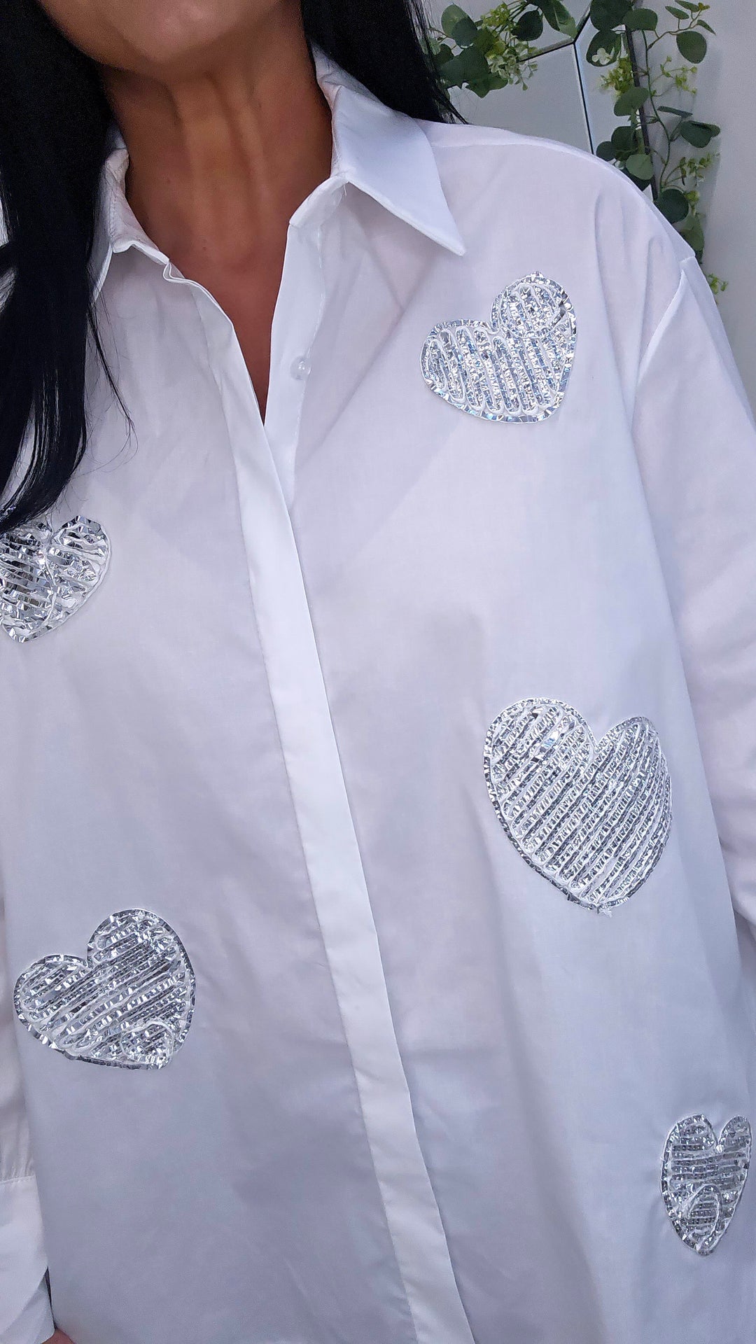 Mina Rose Hearts Blouse - White (Oversized/Curvy)