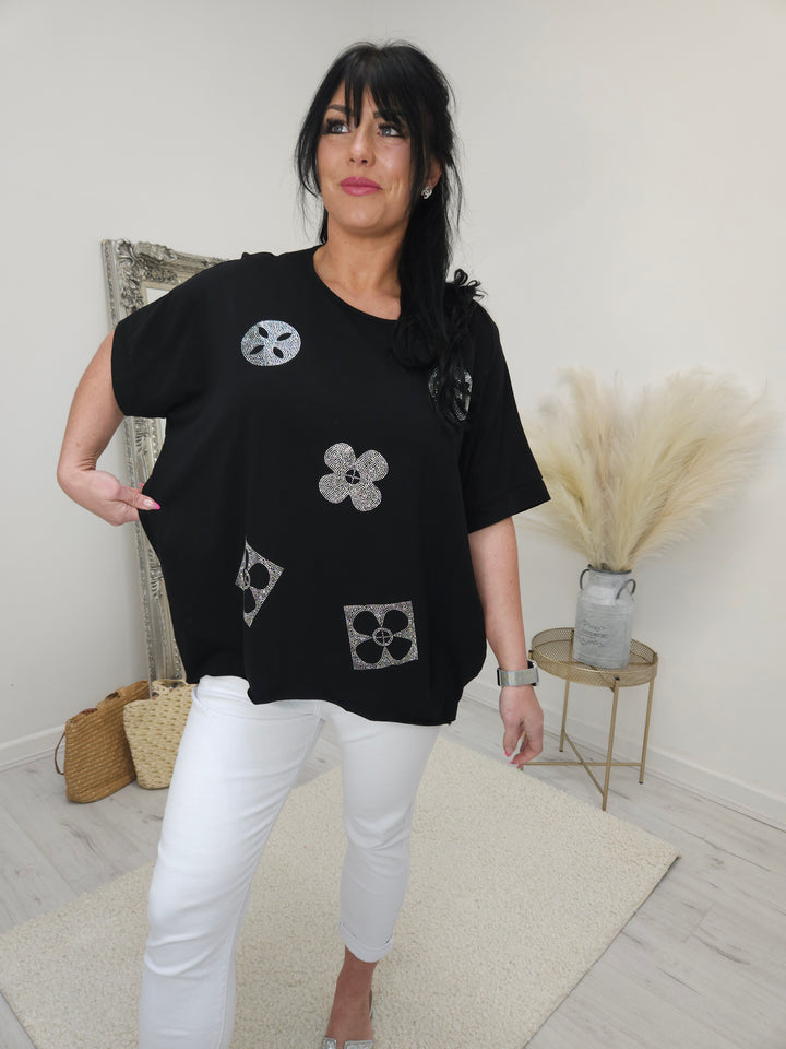 Louise Sparkly Tee Shirt - Black (Curvy)