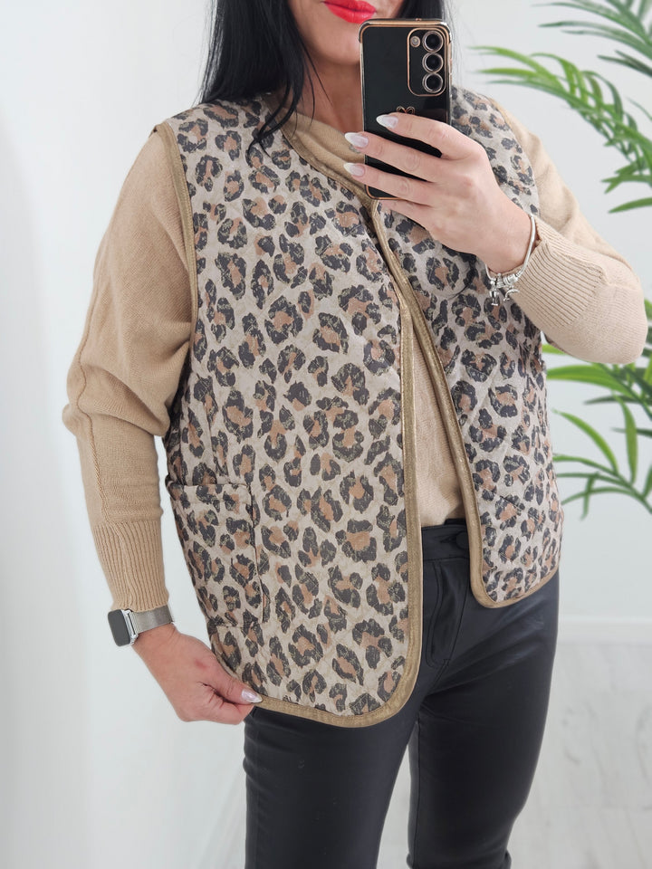 Alexa Quilted Waistcoat - Leopard Print ( Choose your colour )