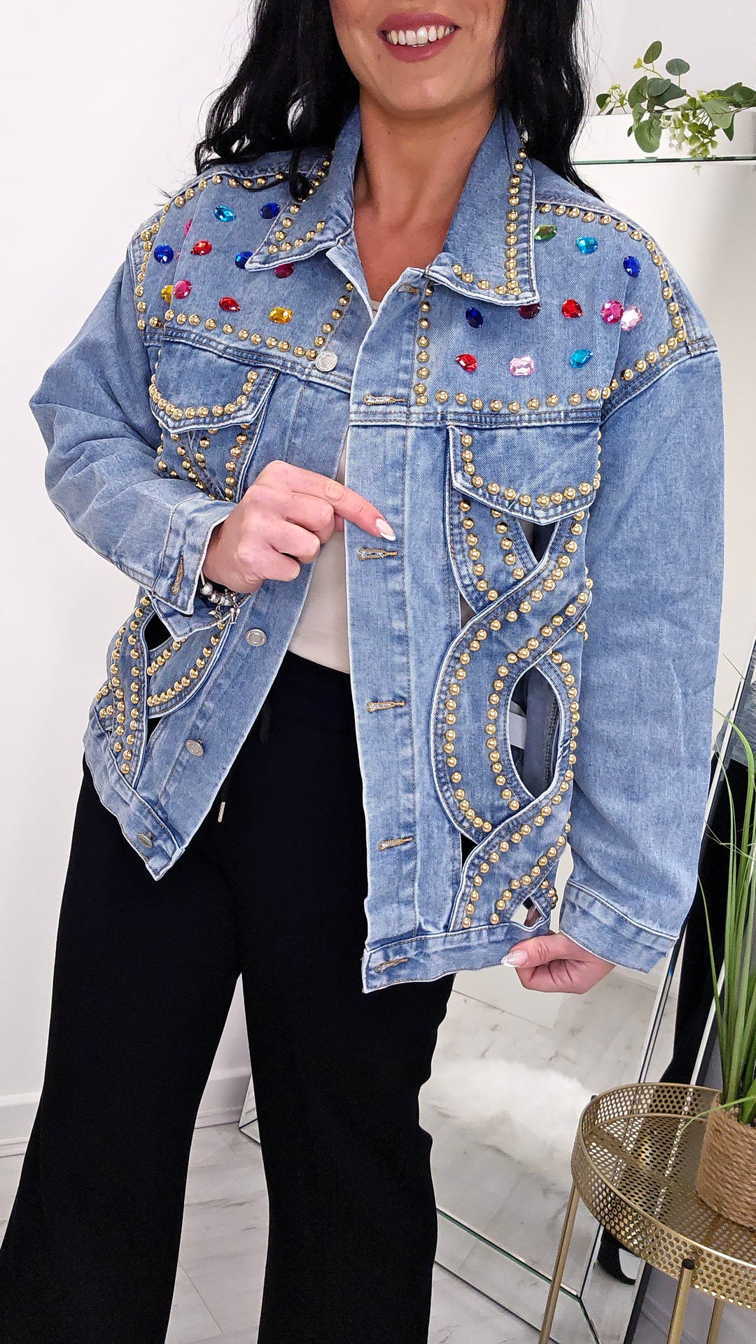 Jewelled Denim Jacket - Stonewashed