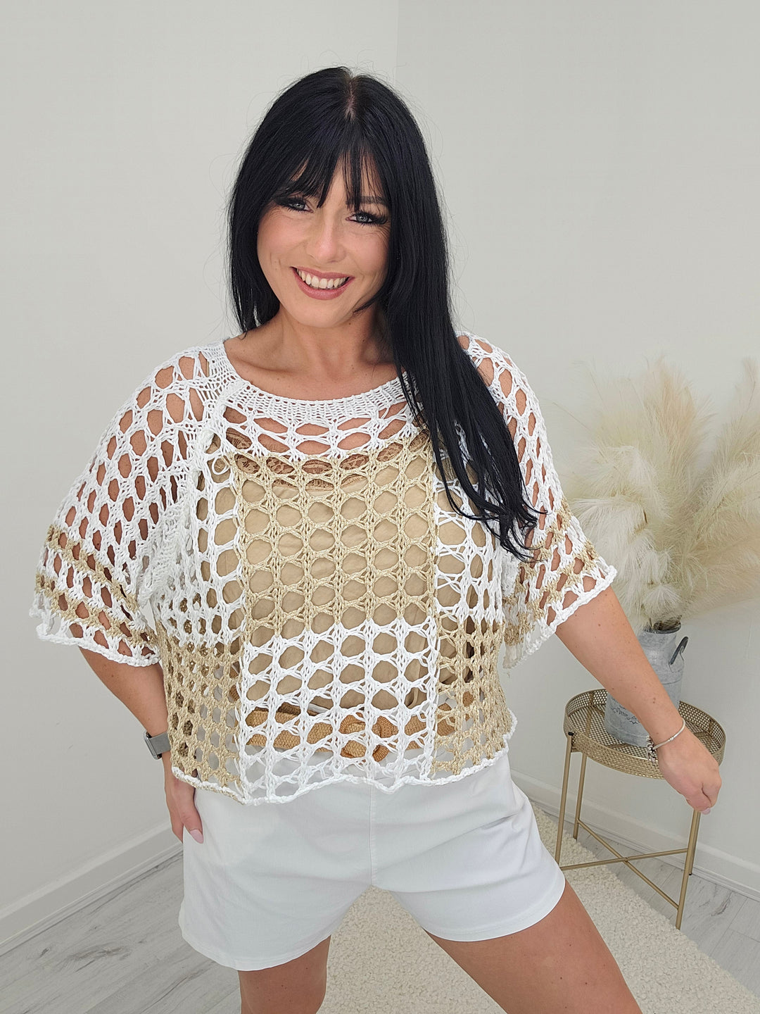 Ibiza Crochet Top - White/Gold