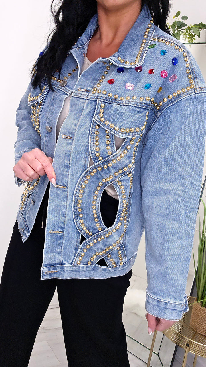 Jewelled Denim Jacket - Stonewashed