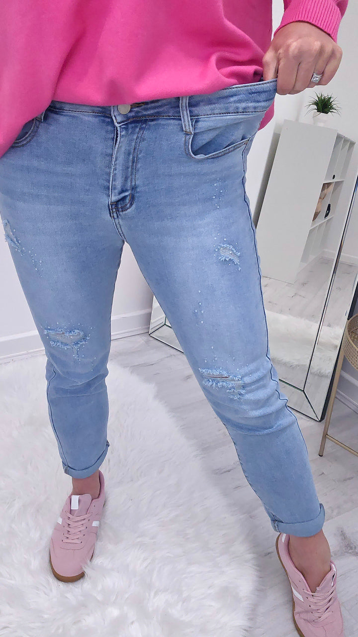 Crystal Ripped Mom Jeans (G Smack) - Pale Wash (choose your Size)