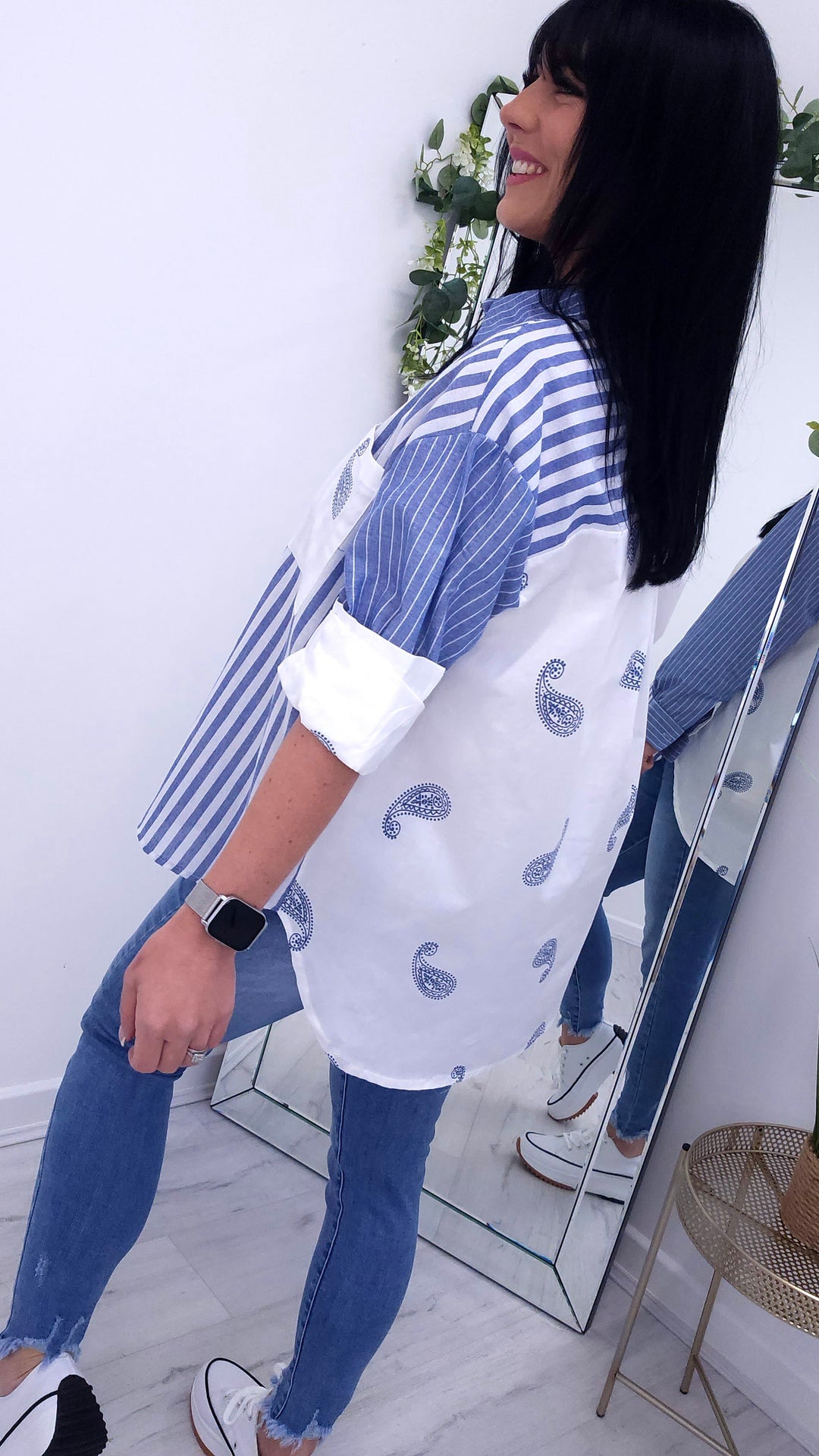 Paisley Pin Stripe Shirt - Blue/White (Oversized)