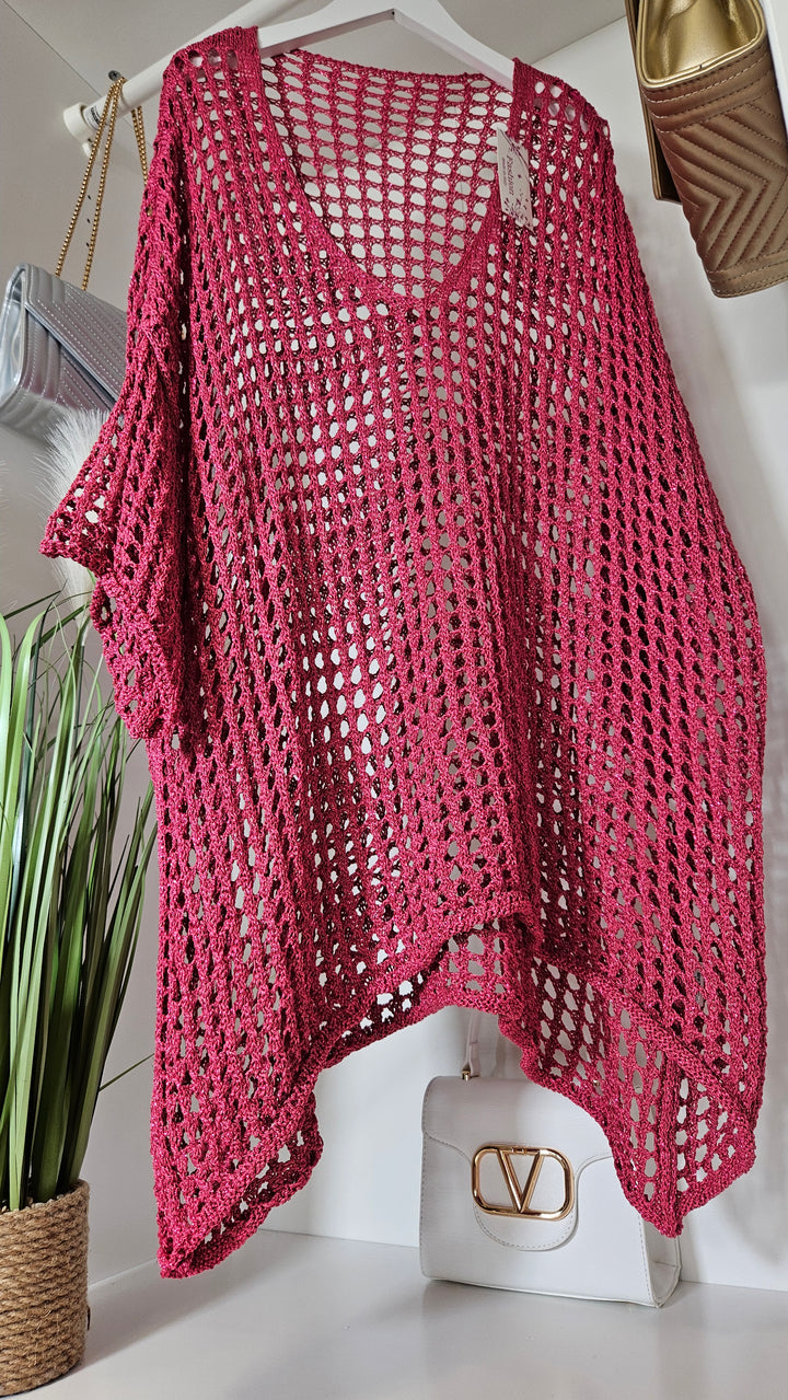 Ibiza Crochet Throwover Top - Pink (Curvy)