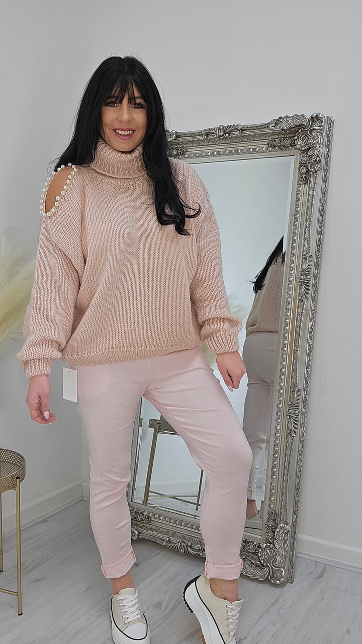 Pearly Diva Cold Shoulder Jumper - Dusky Pink