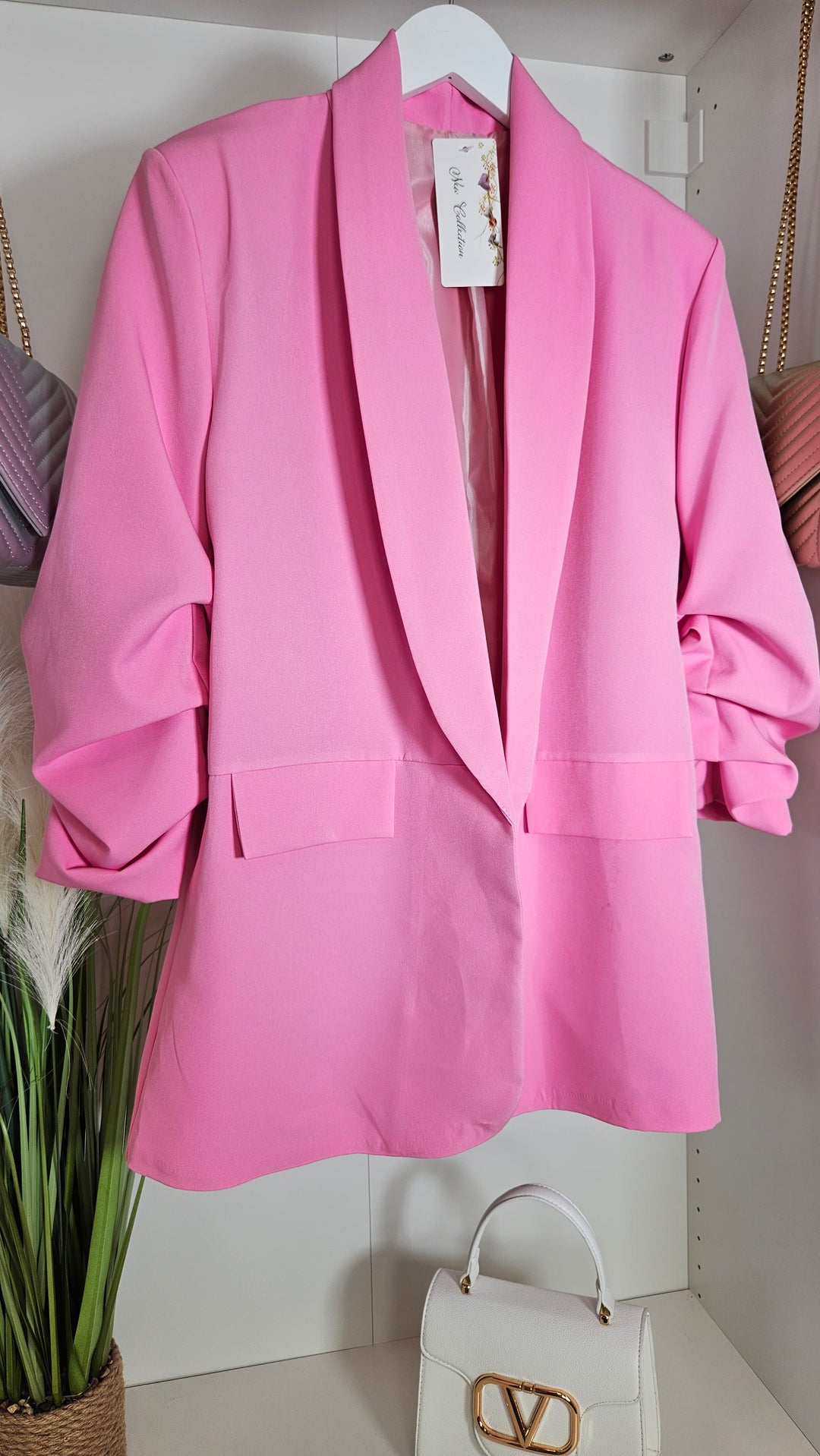 Betty Blazer with Ruched Sleeve - Pink