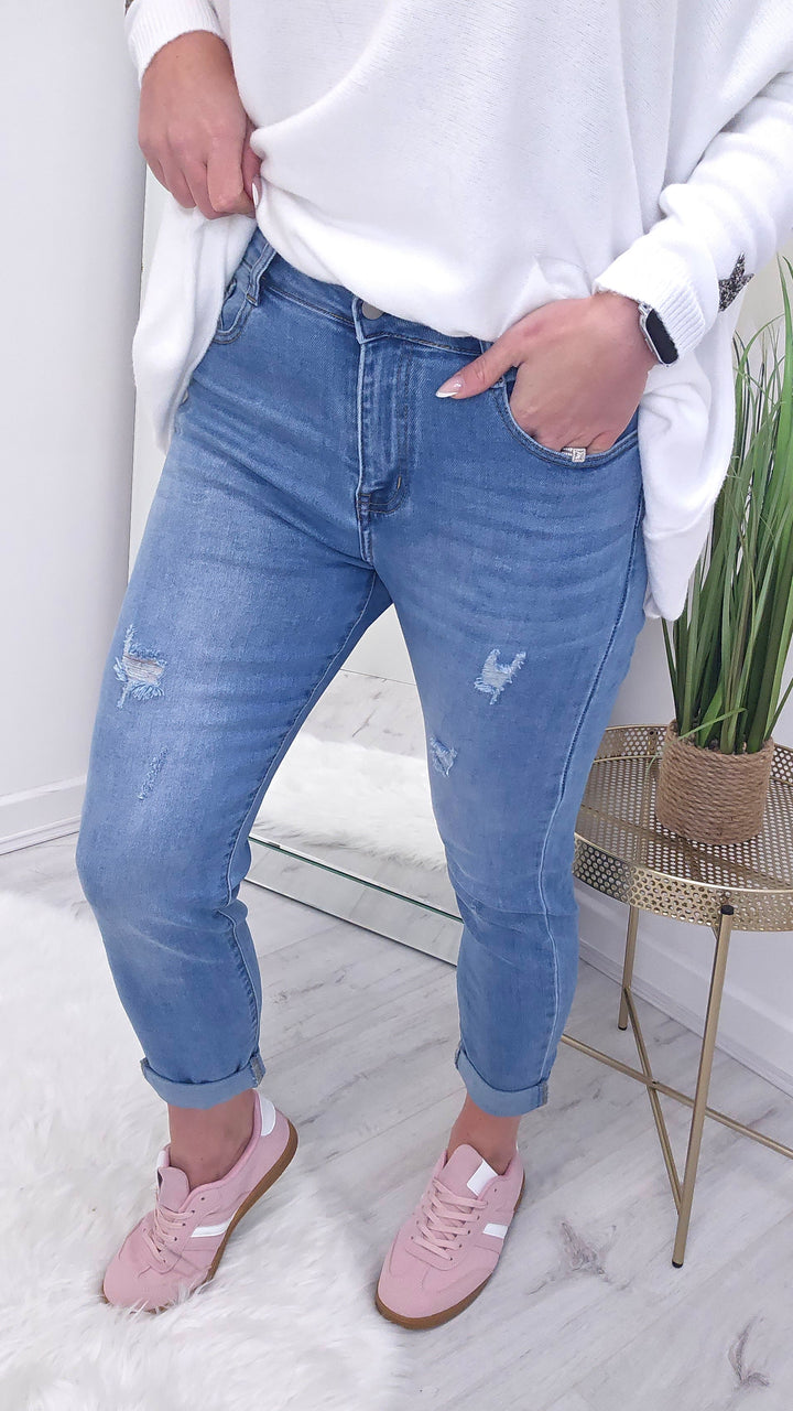 Mia Mom Jeans (G Smack) Subtle Rips - Pale Wash (choose your Size)