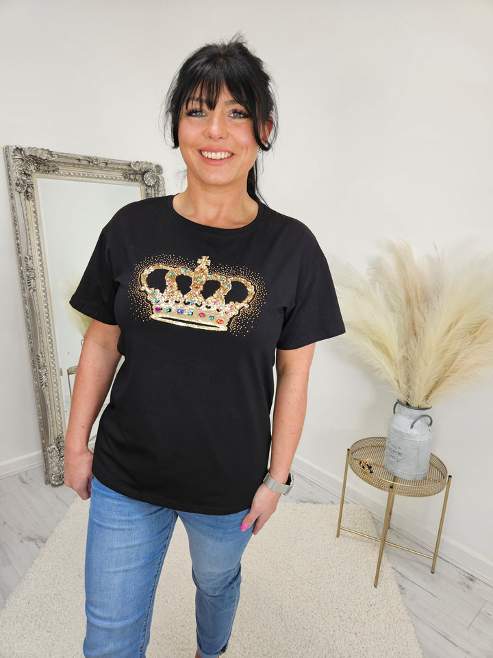 Crown Tee Shirt Multi Crystals - Black (choose your Size)