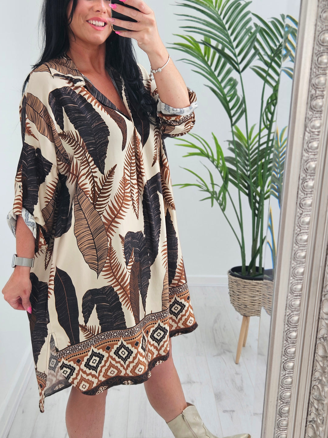 Laura Leaf Print Dress (choose your Colour) - Curvy