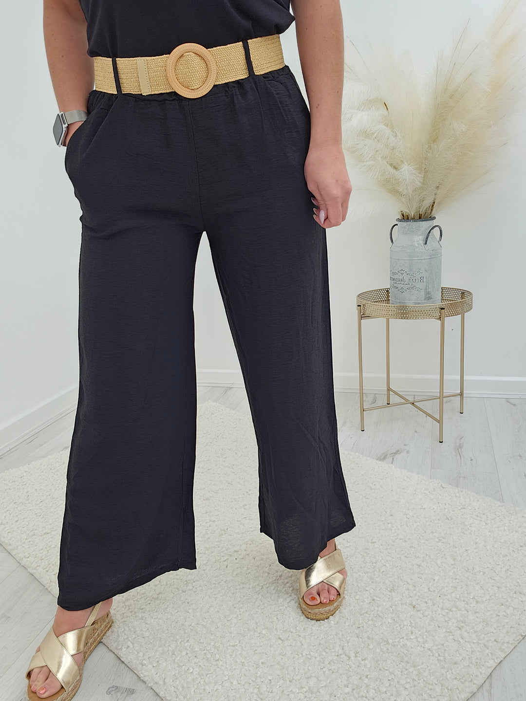 Winnie Wide Leg Trousers with Hessian Belt (choose your colour)