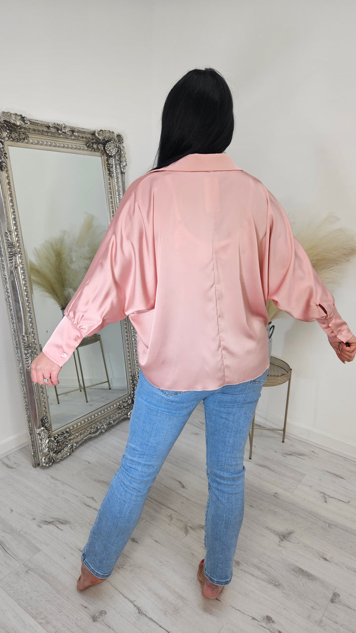 Sophie Sateen Blouse (Tie )  - Pink