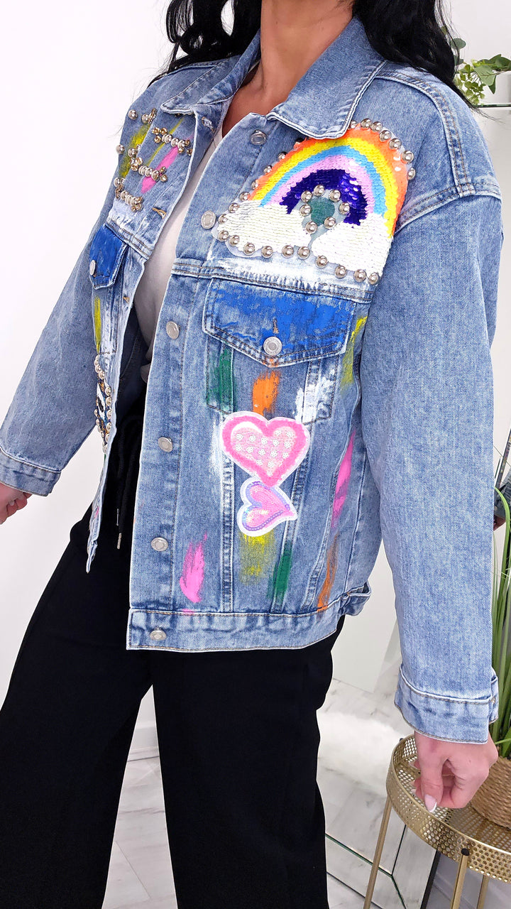 Rainbow Denim Jacket - Stonewashed