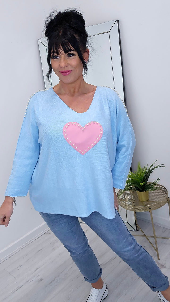 Pearl Heart Jumper - Blue (Curvy)