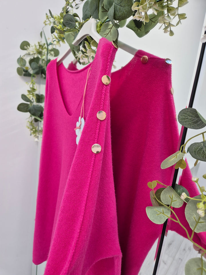 Gold Button Jumper - Pink (Curvy)