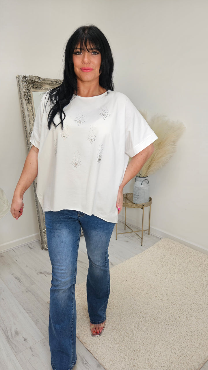 Clover Sparkly Tee Shirt - White (Curvy)