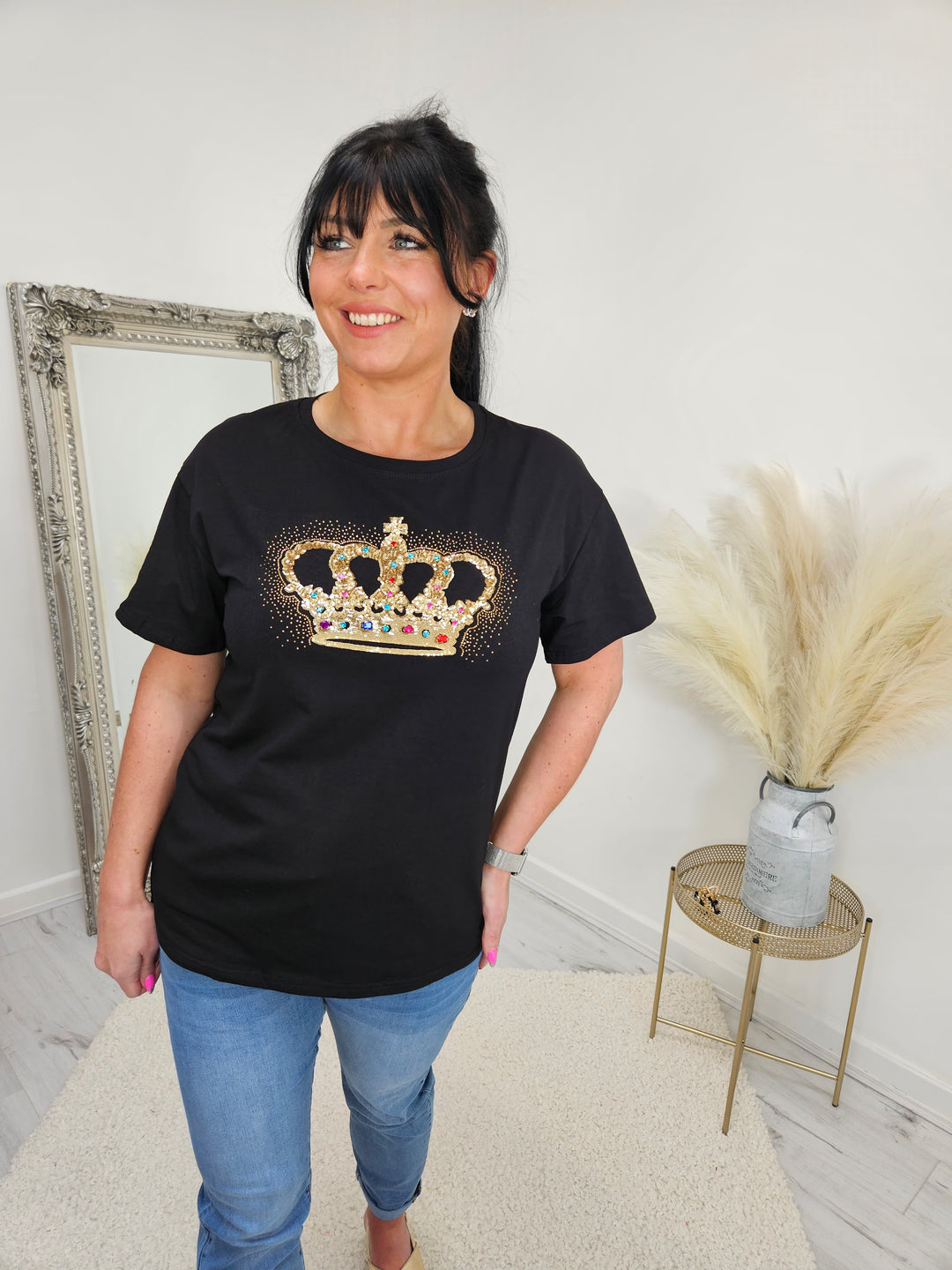 Crown Tee Shirt Multi Crystals - Black (choose your Size)