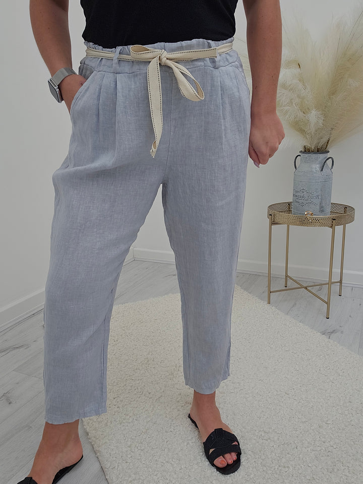 Bianca Linen Trousers with Canvas Belt - Grey