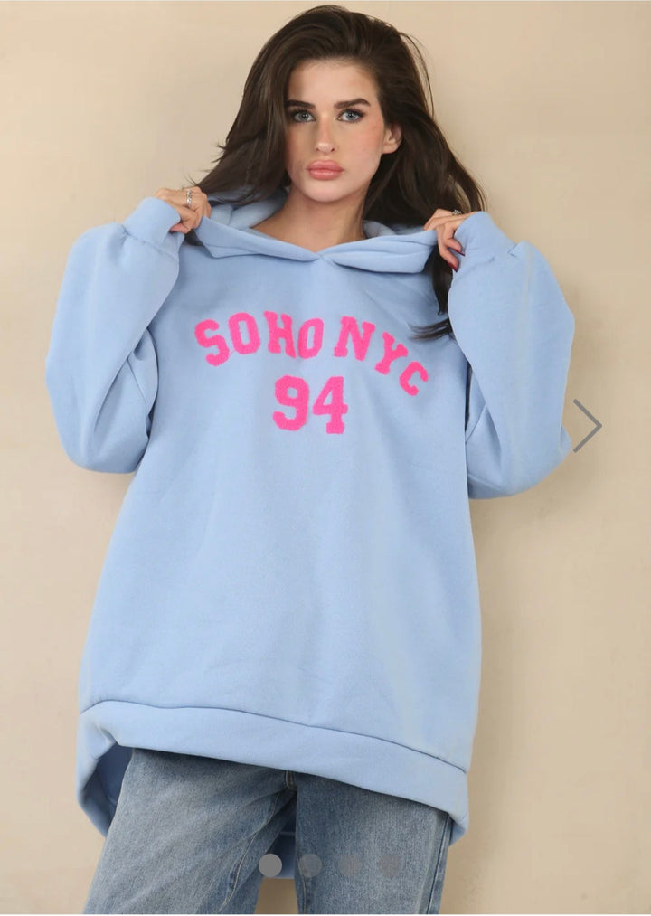 Soho NYC Sweat Hoodie (Curvy) - Blue