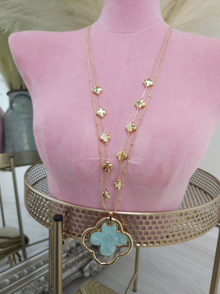 Clover Pearlised Necklace - Mint