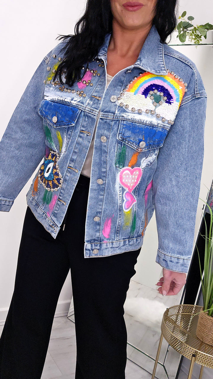 Rainbow Denim Jacket - Stonewashed