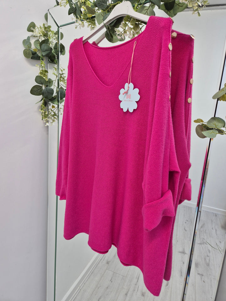 Gold Button Jumper - Pink (Curvy)