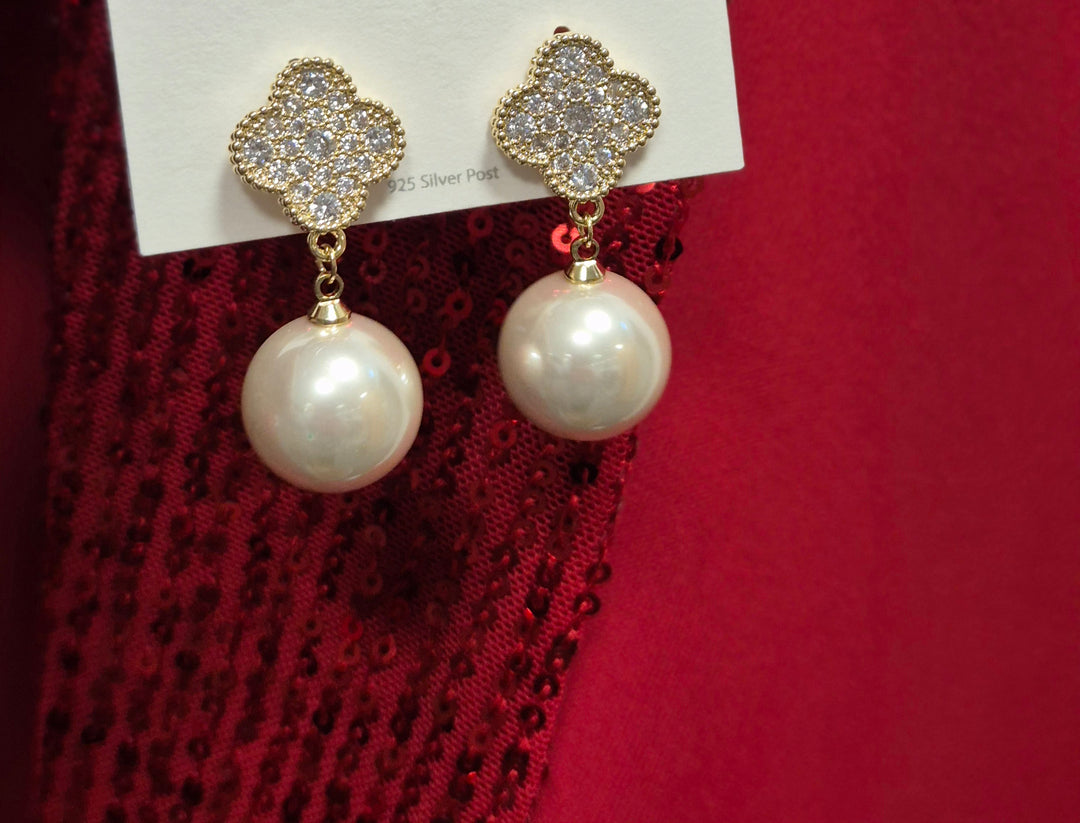 Crystal & Pearl Earrings - (Pierced)