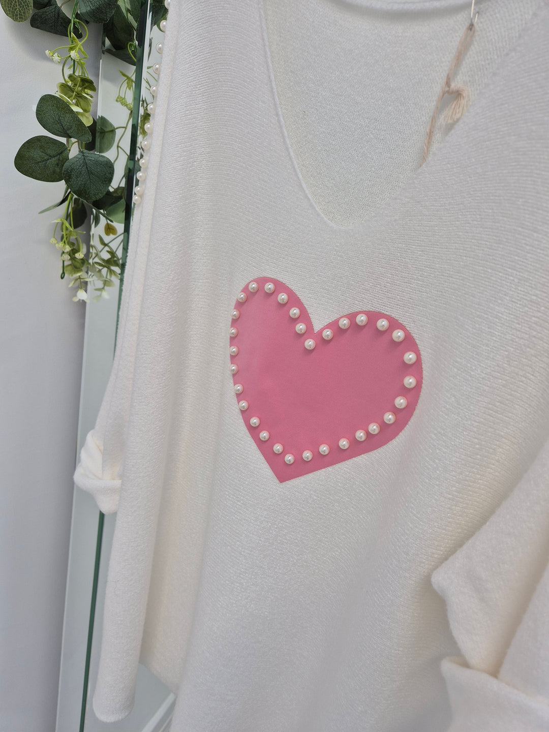 Pearl Heart Jumper - White (Curvy)