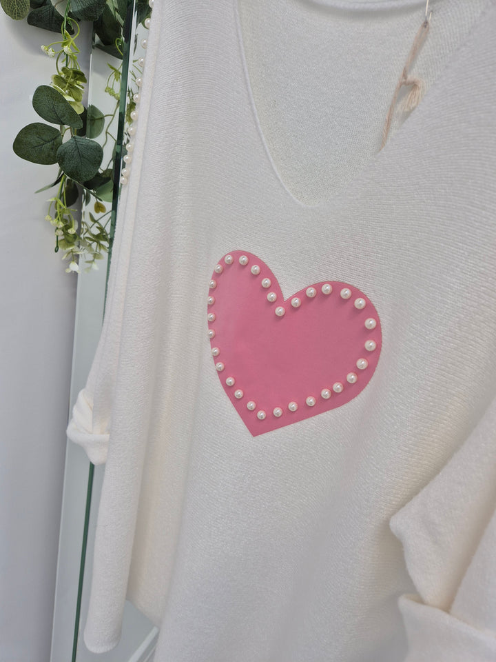 Pearl Heart Jumper - White (Curvy)