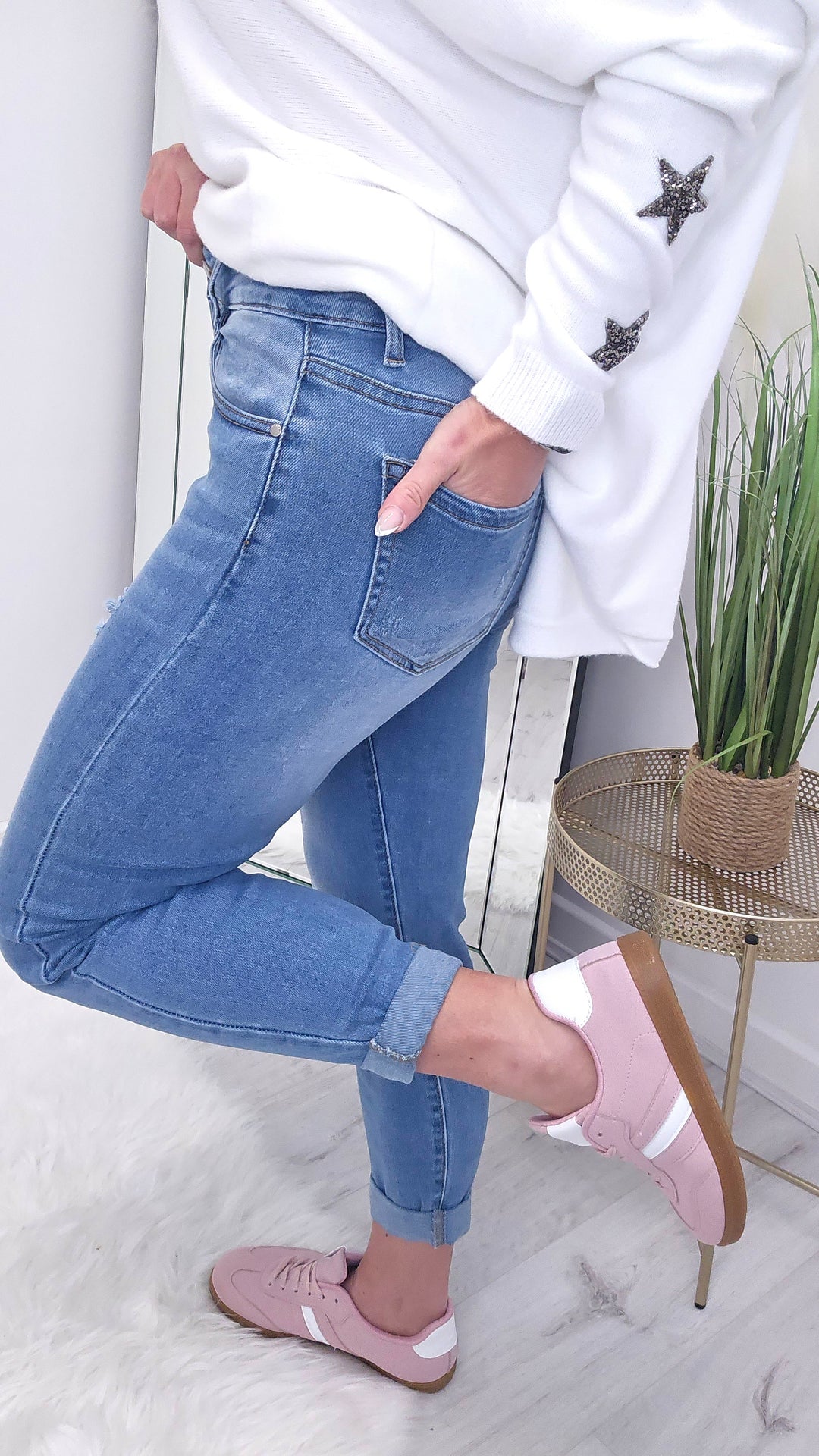 Mia Mom Jeans (G Smack) Subtle Rips - Pale Wash (choose your Size)