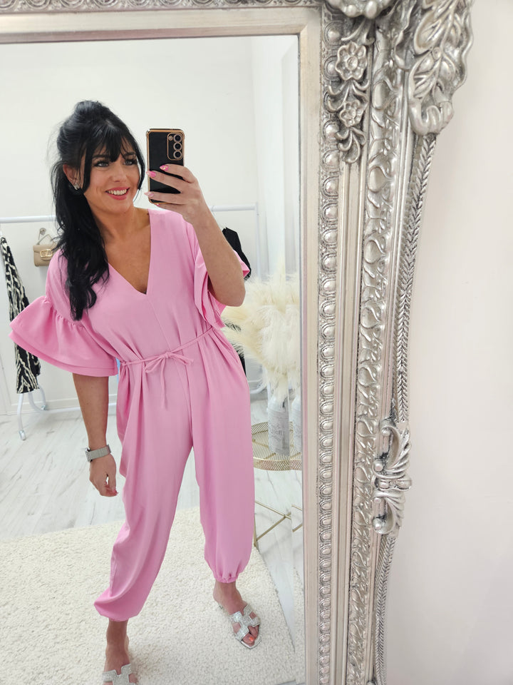 Alba Double Fluted Sleeve Jumpsuit - Candy Pink