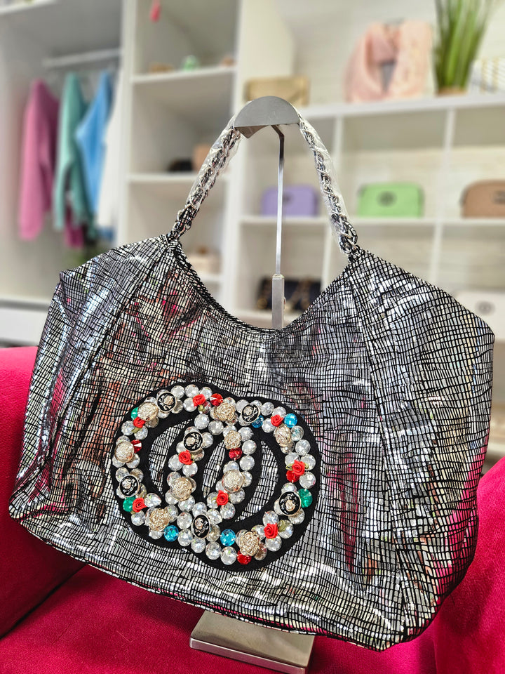 CoCo Crystal Quilted Tote Bag - Pewter