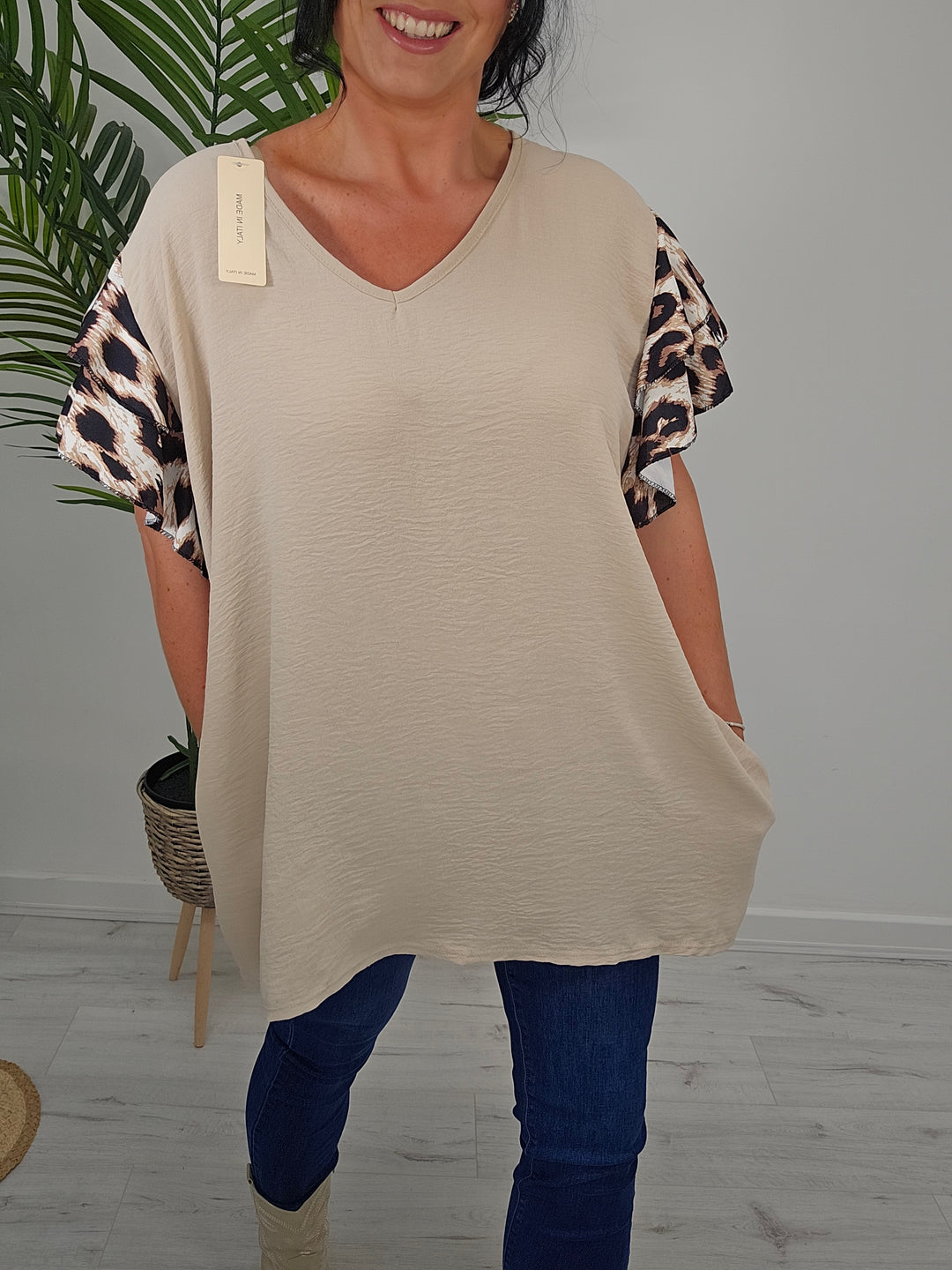 Connie Leopard Frill Sleeve Top - (choose your Colour)