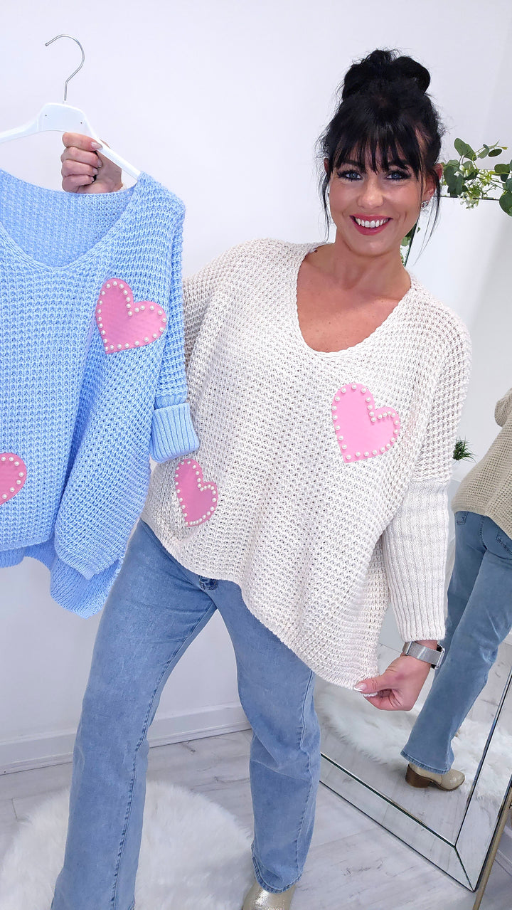 Love Heart Jumper with Pearls - (choose your Colour)