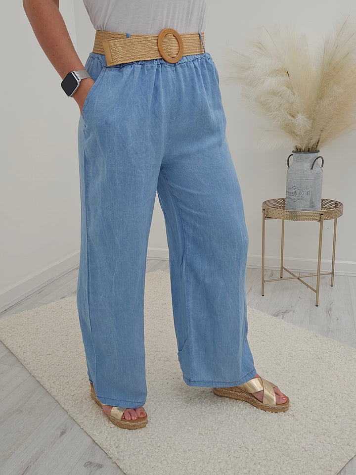 Winnie Wide Leg Trousers with Hessian Belt (choose your colour)