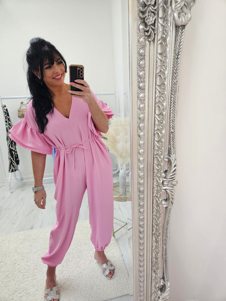 Alba Double Fluted Sleeve Jumpsuit - Candy Pink