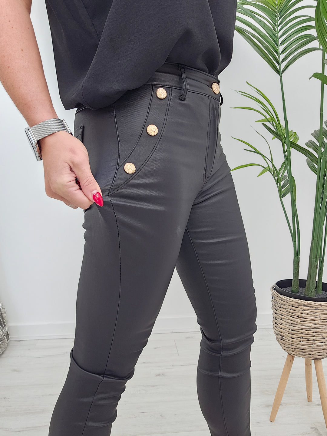 G Smack PU Coated Jeans with Baroque Buttons - Black (choose your Size)