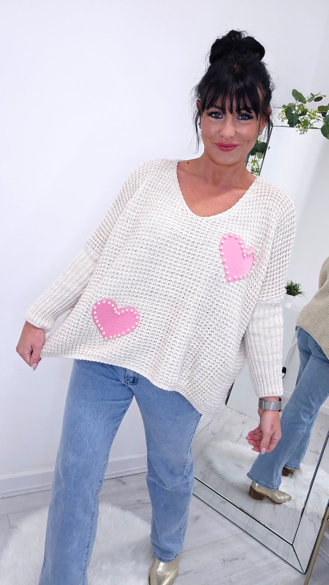 Love Heart Jumper with Pearls - (choose your Colour)