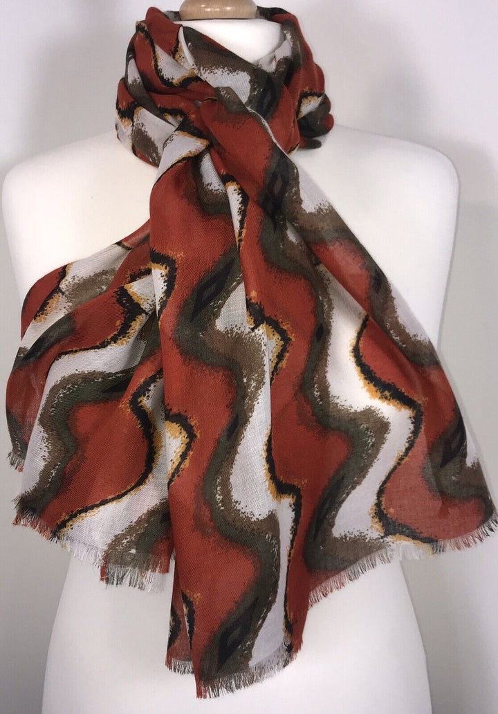 Wave Scarf - Red White & Khaki