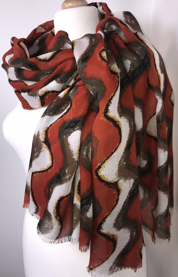 Wave Scarf - Red White & Khaki