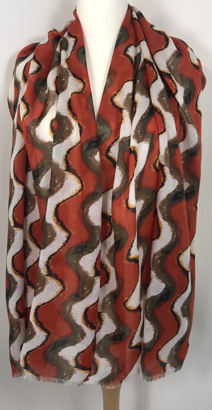 Wave Scarf - Red White & Khaki