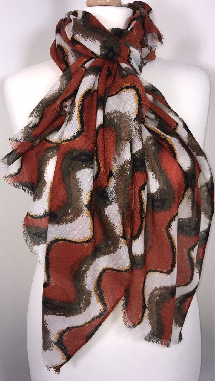 Wave Scarf - Red White & Khaki