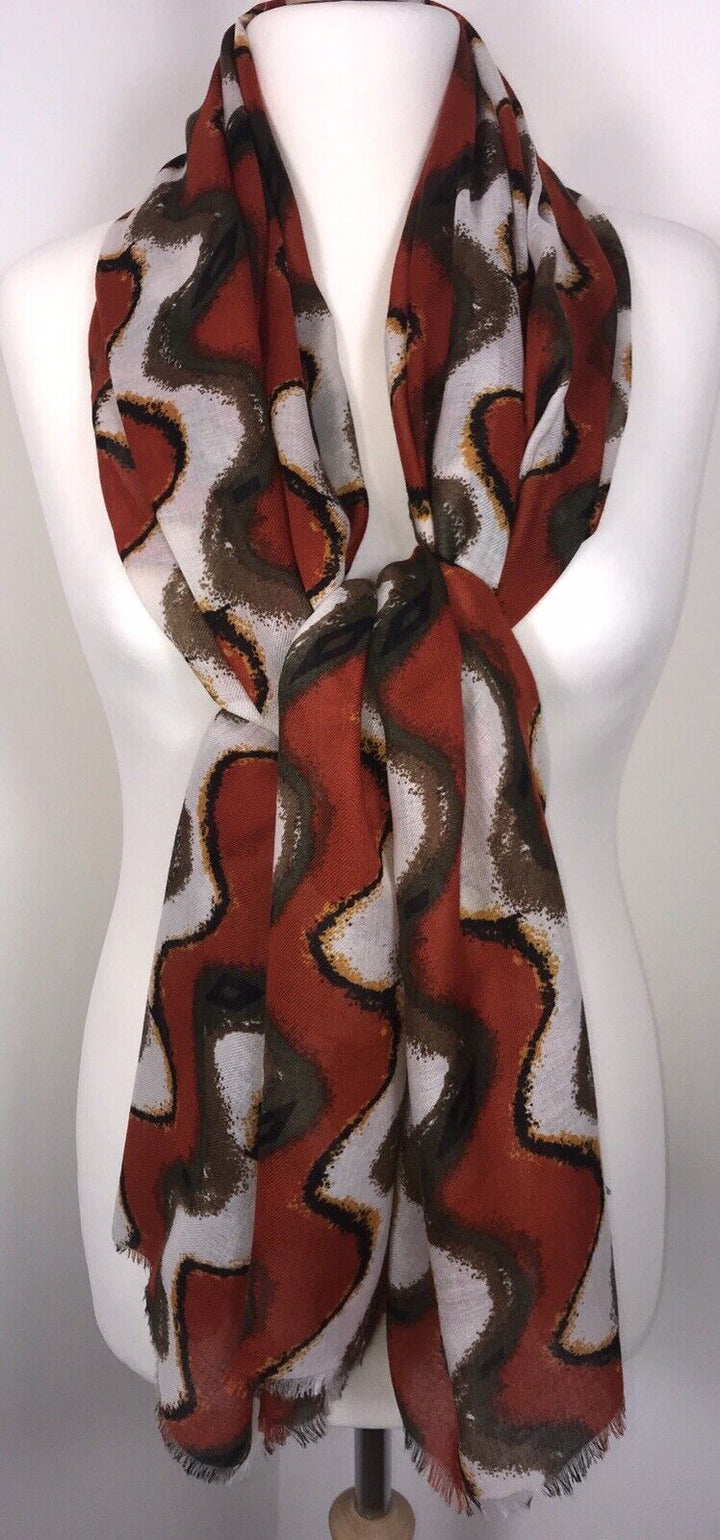 Wave Scarf - Red White & Khaki